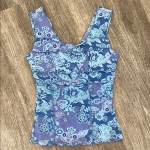 Vintage Y2K sleeveless tank top retro floral paisley print blue purple small